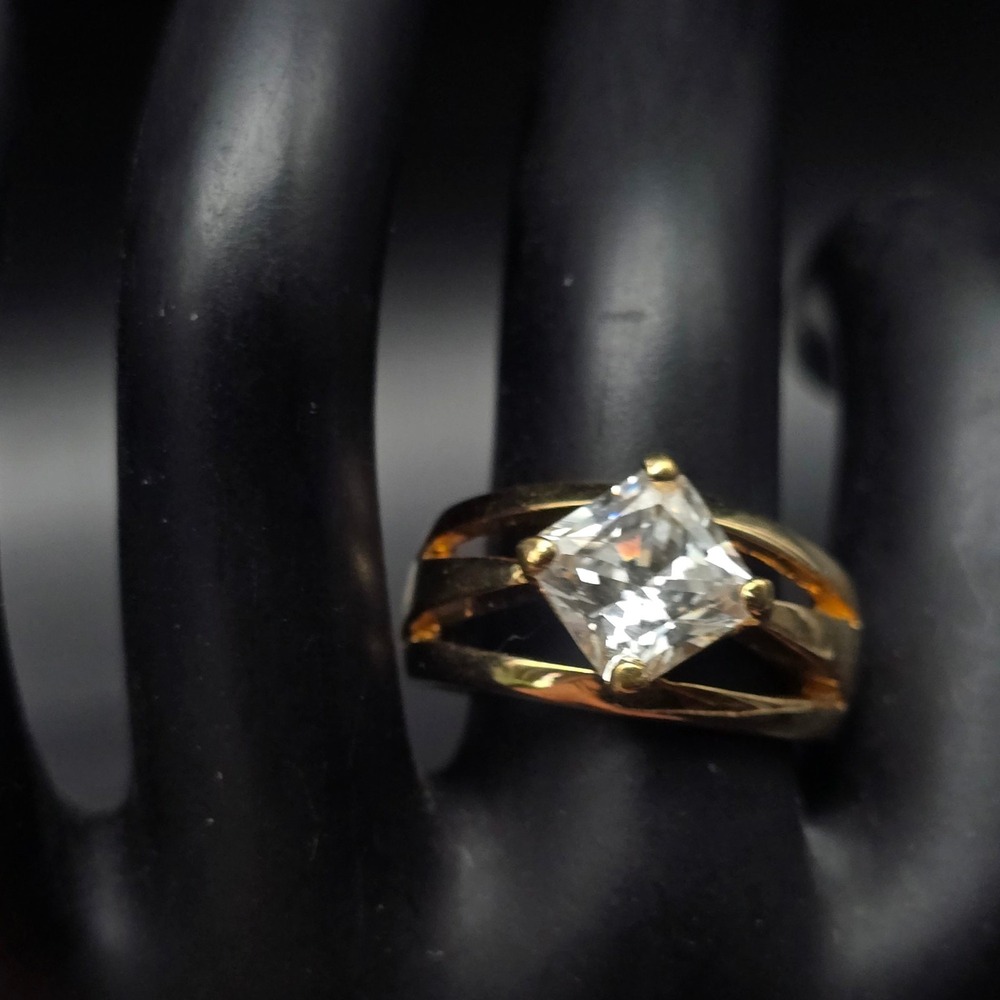 Vintage Princess Cut Rhinestone Ring Statement Costume Size 8